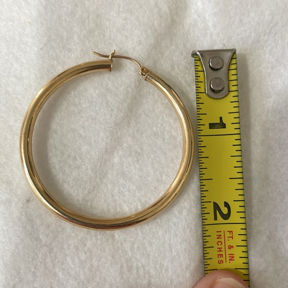 14K Yellow Gold Big Classic Hoop Earrings⭐️ - Picture 10 of 13